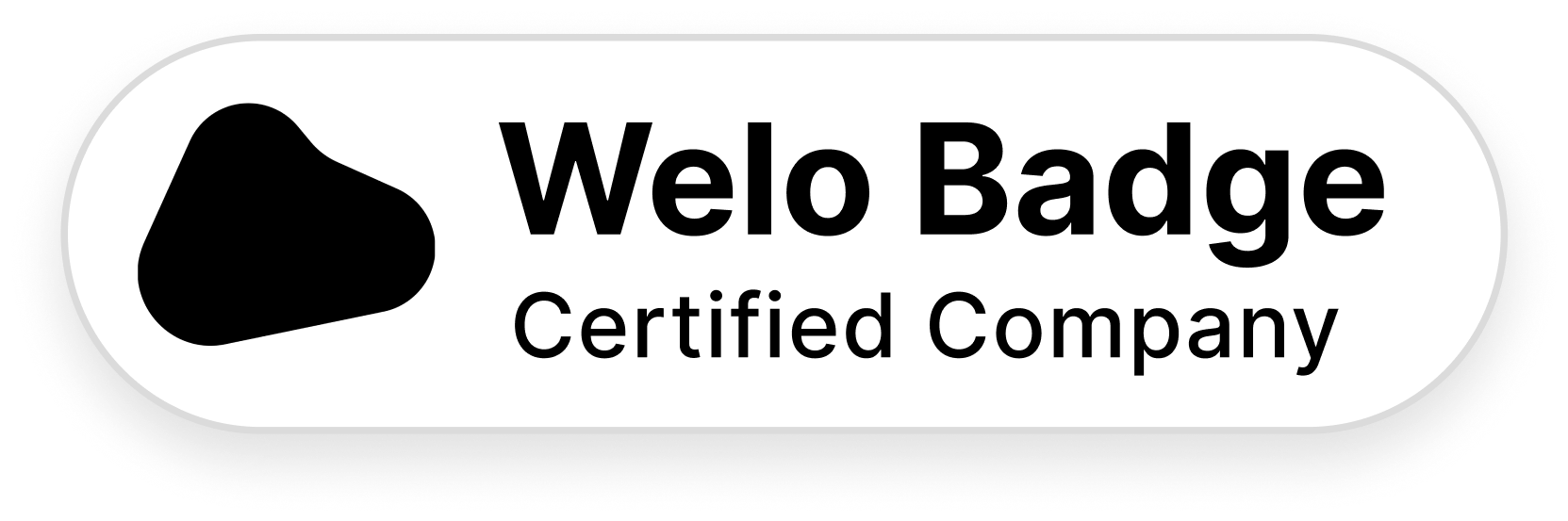 Welo badge for certified company with black symbol on white background.